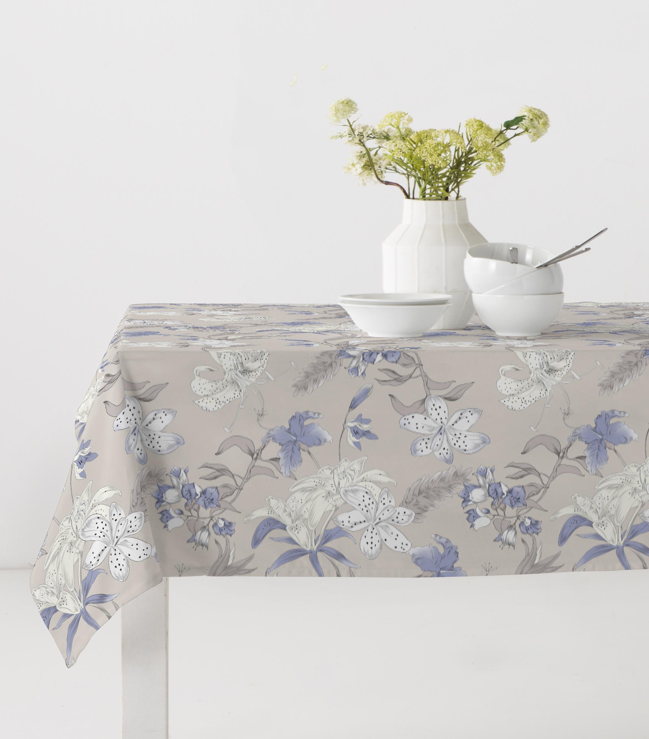 Akryldug med antislip - Blå blomster - i metermål