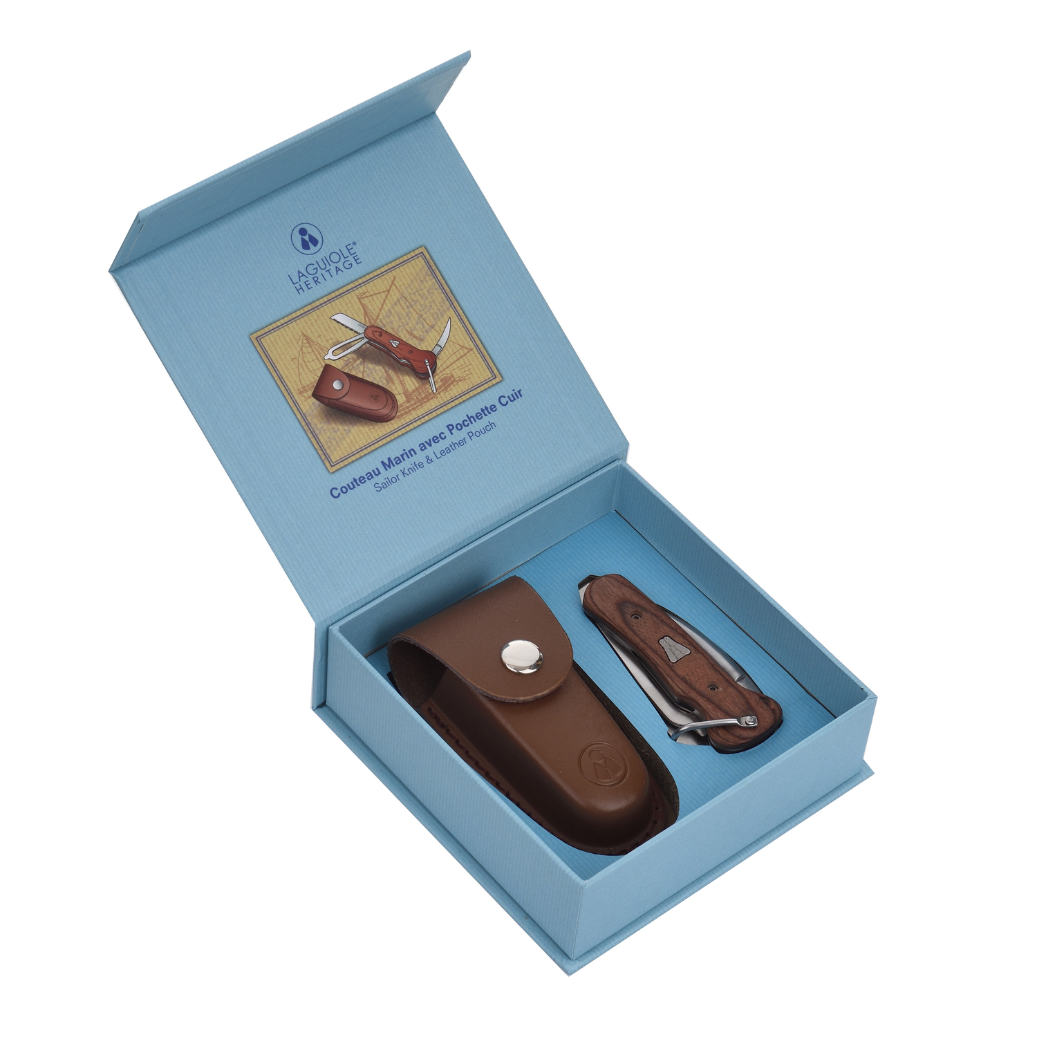 Laguiole Herit Sejler Foldekniv med Læder etui