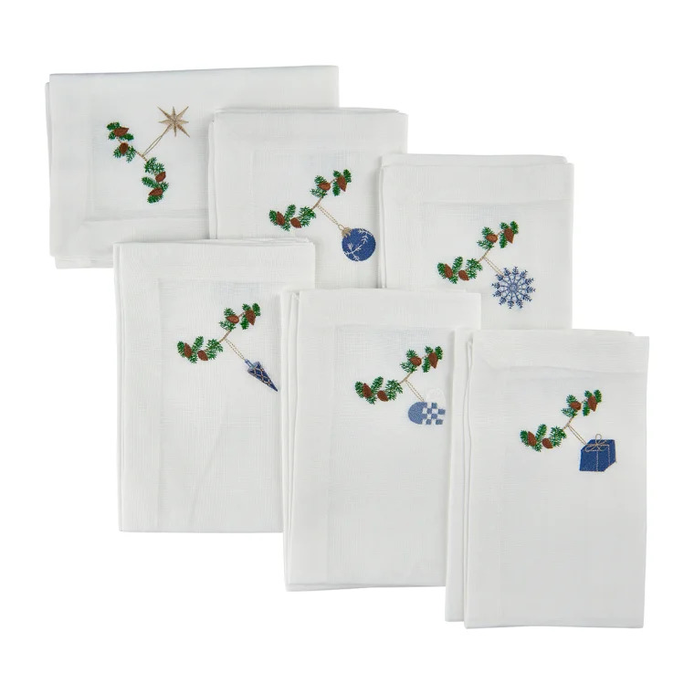 Langkilde & Søn 6 stk Juleservietter med blå motiver i stof