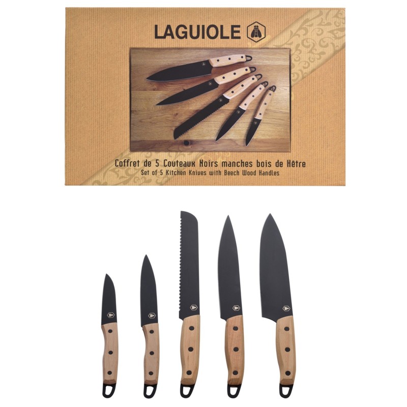 Laguiole KKøkkenknive sort/bøg 5 dele