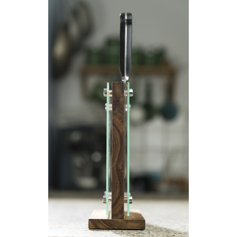 Laguiole knivblok i akacietræ og glas