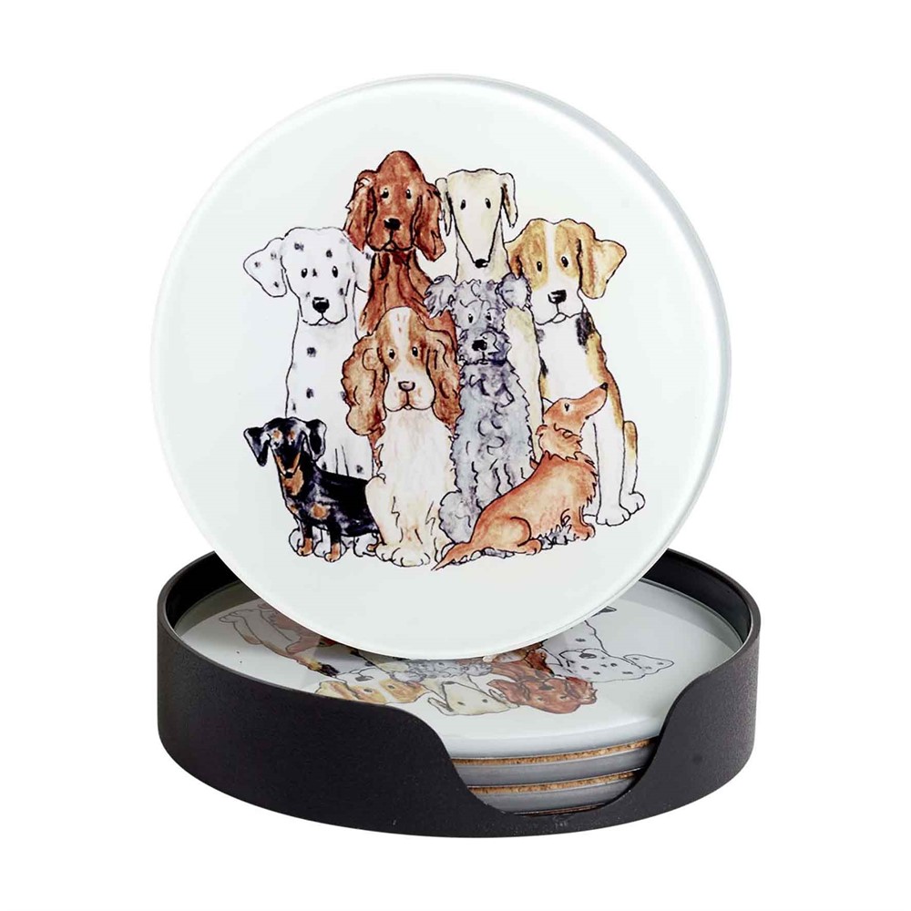 Coaster Dog 4stk, Ø10cm Glasbrikker