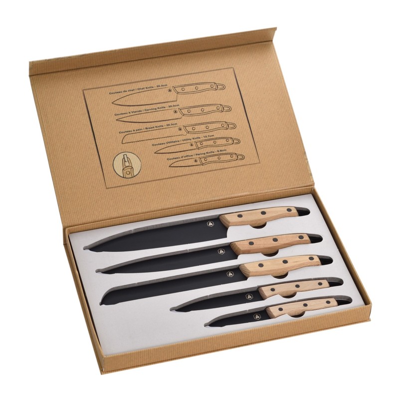 Laguiole KKøkkenknive sort/bøg 5 dele