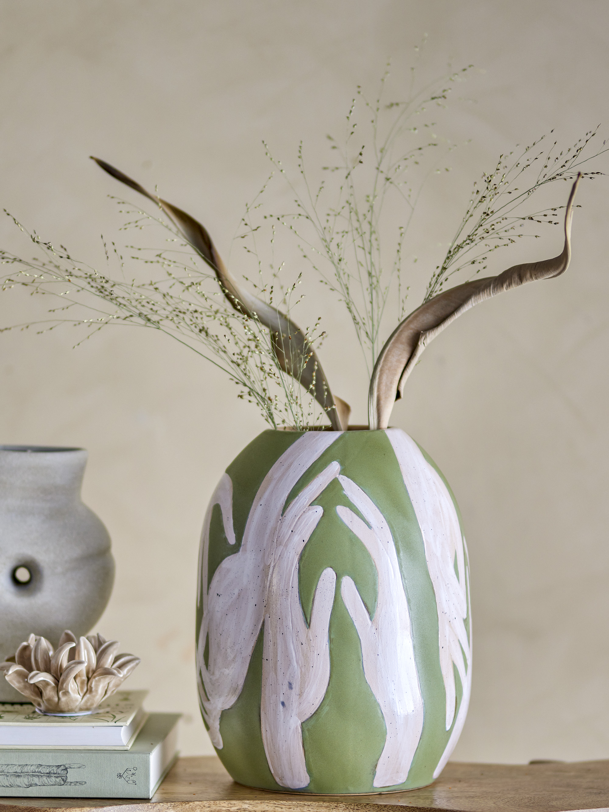 Adalena Deko Vase, Grøn, Stentøj, D23,5xH30,5 cm