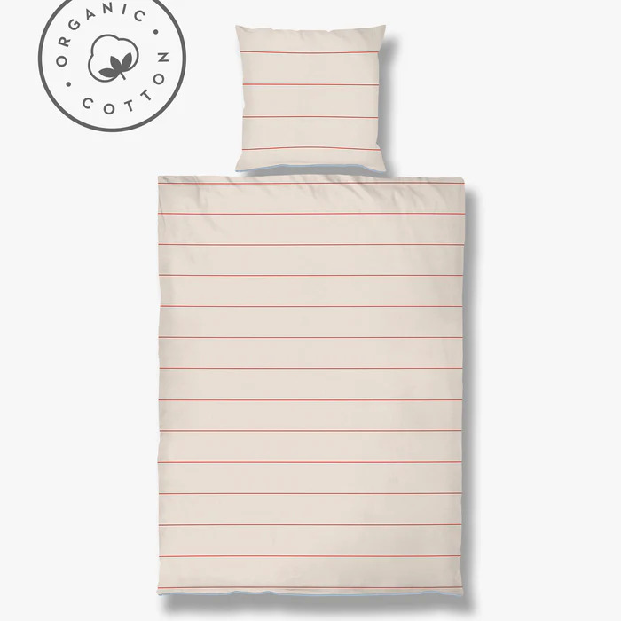 ALIGN sengesæt, Bright red / Sand, 140 x 200 cm