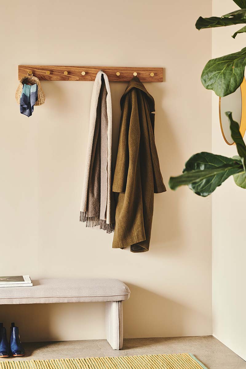 OAK Knagerække Egetræ Med Messing Knager - 100 cm