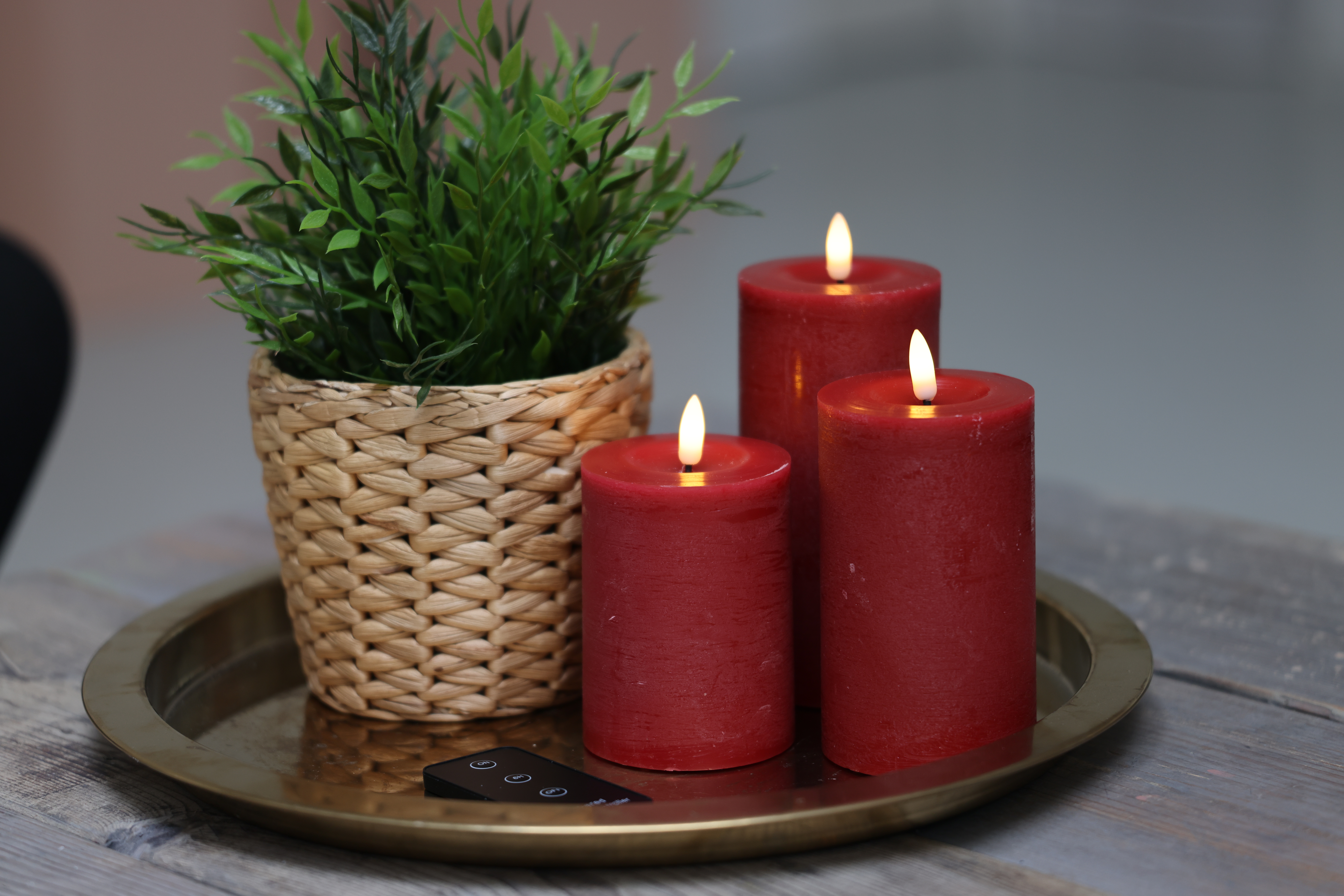 Skandi LED Bloklys Sæt - 3 Dele - Rød, med fjernbetjening