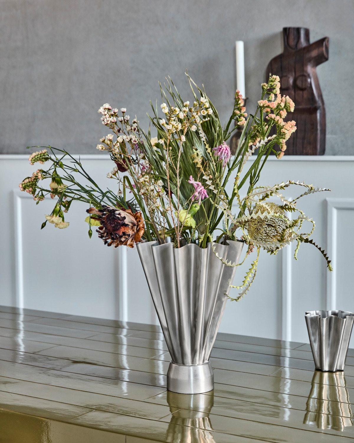 Vase, Flood, Børstet sølvfinish H33 cm