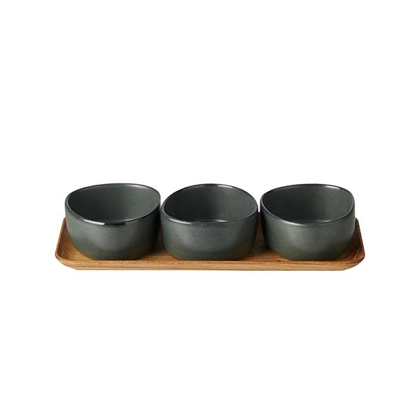 RAW Northern Green - Organic skåle på teakbrædt