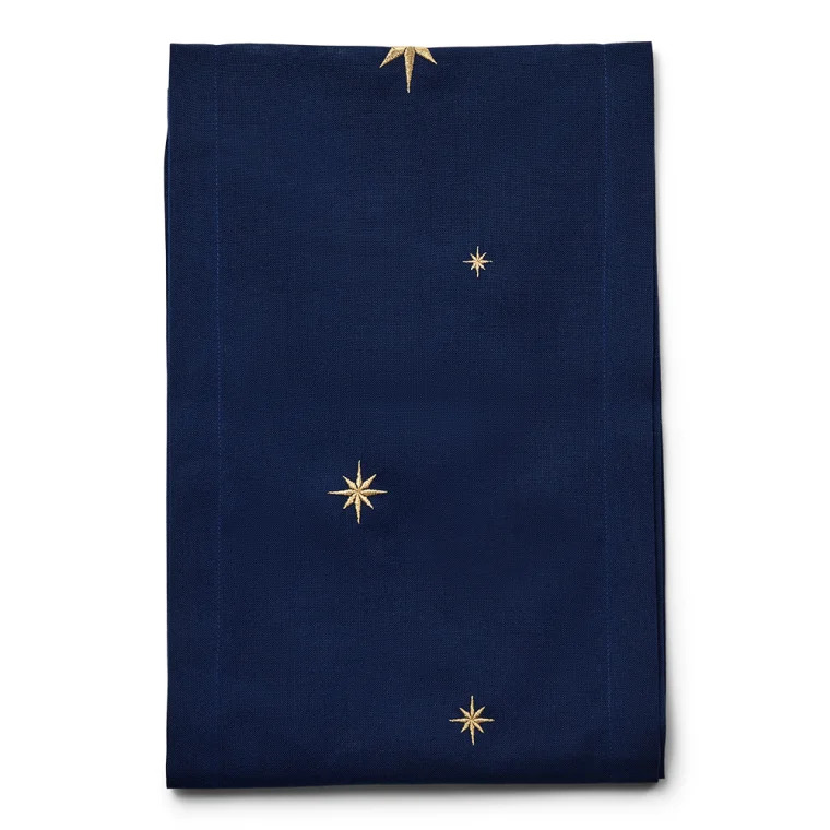 Langkilde & Søn Blå bordløber med guldstjerner, 30x175cm