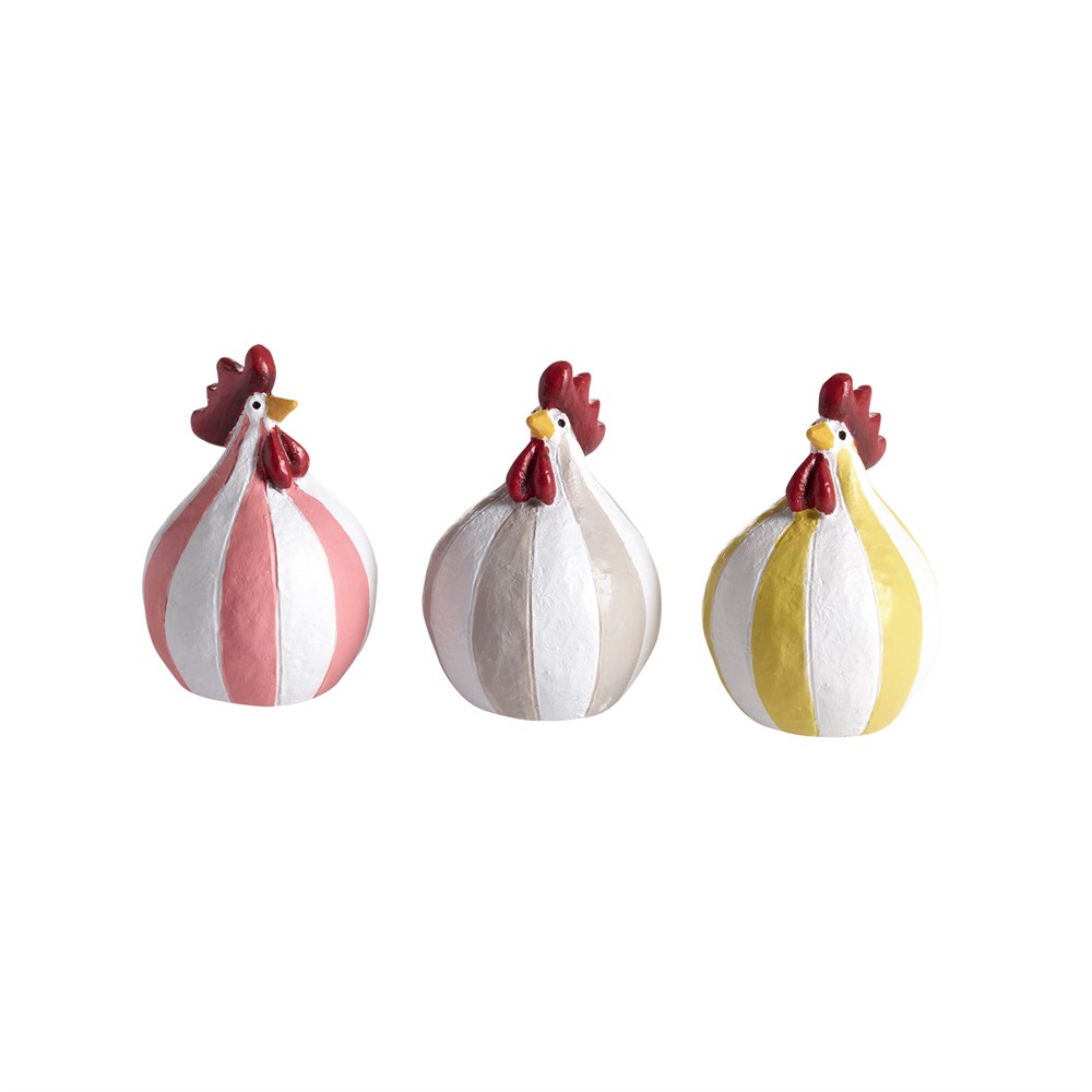 Høns Polka 3 stk, Rosa, Beige, gul H.5,2 cm
