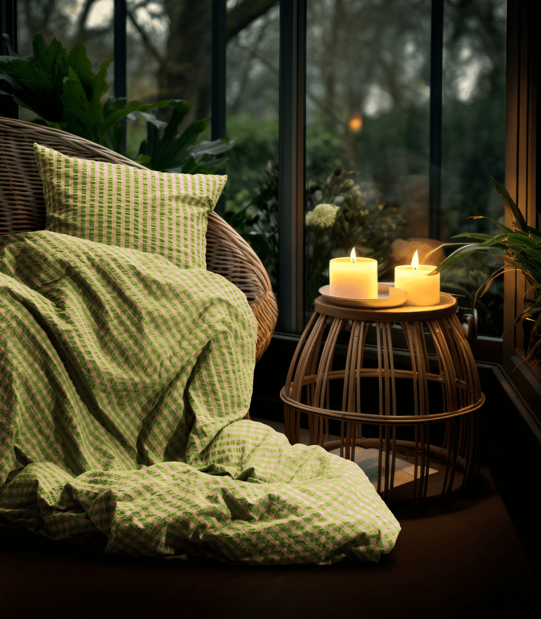 Bæk & Bølge Sengetøj 140x200 cm grøn/soft pink