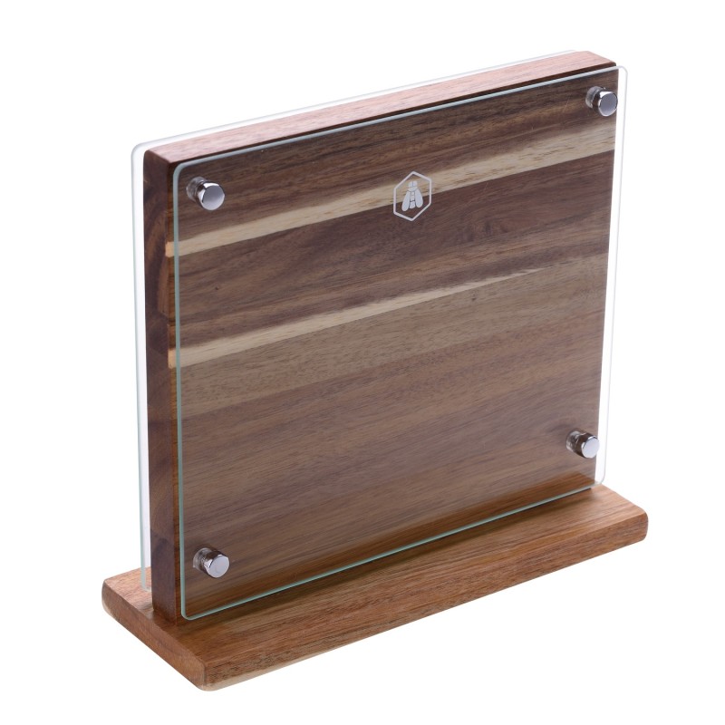 Laguiole knivblok i akacietræ og glas