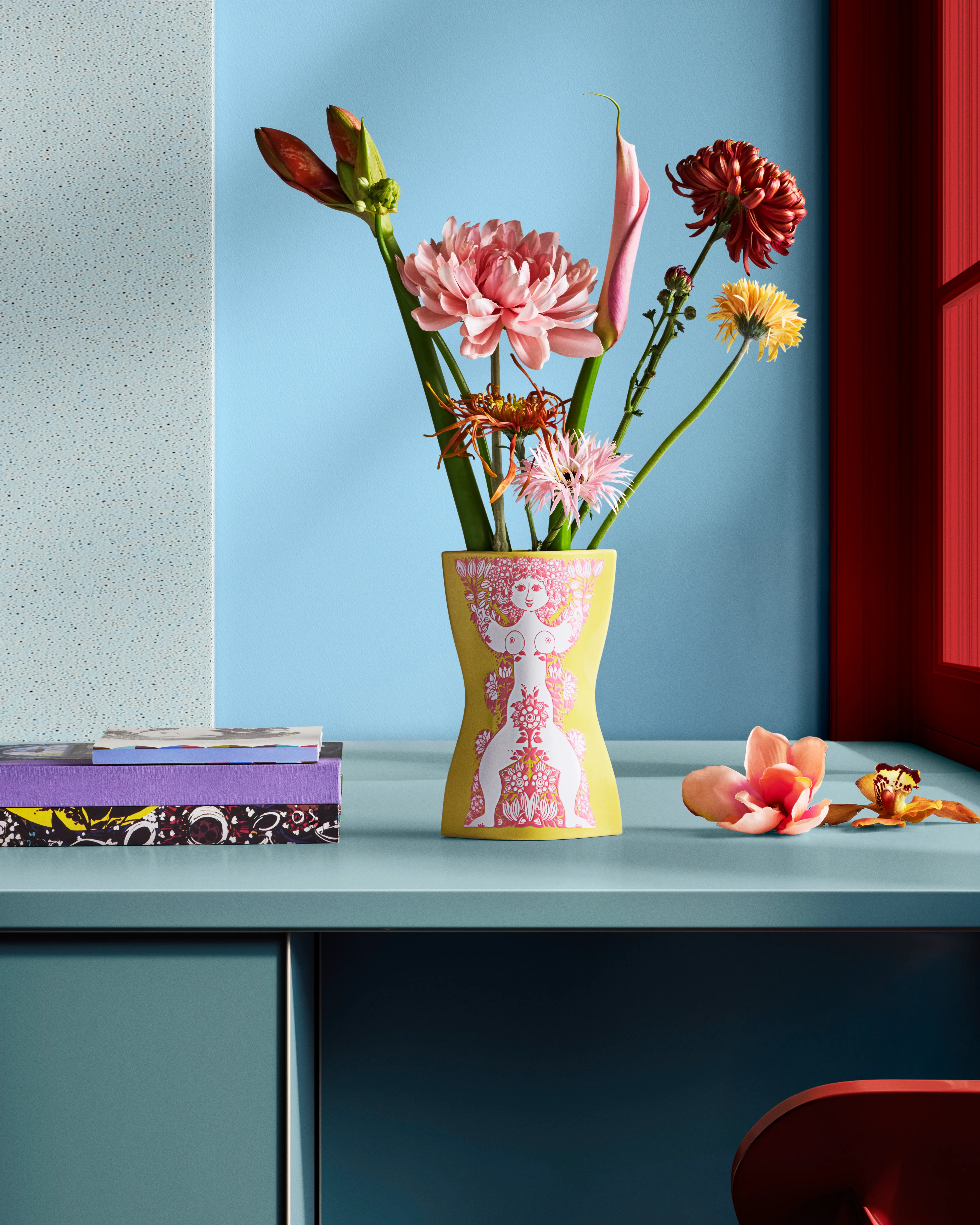 Nina Vase H22 cm gul/pink