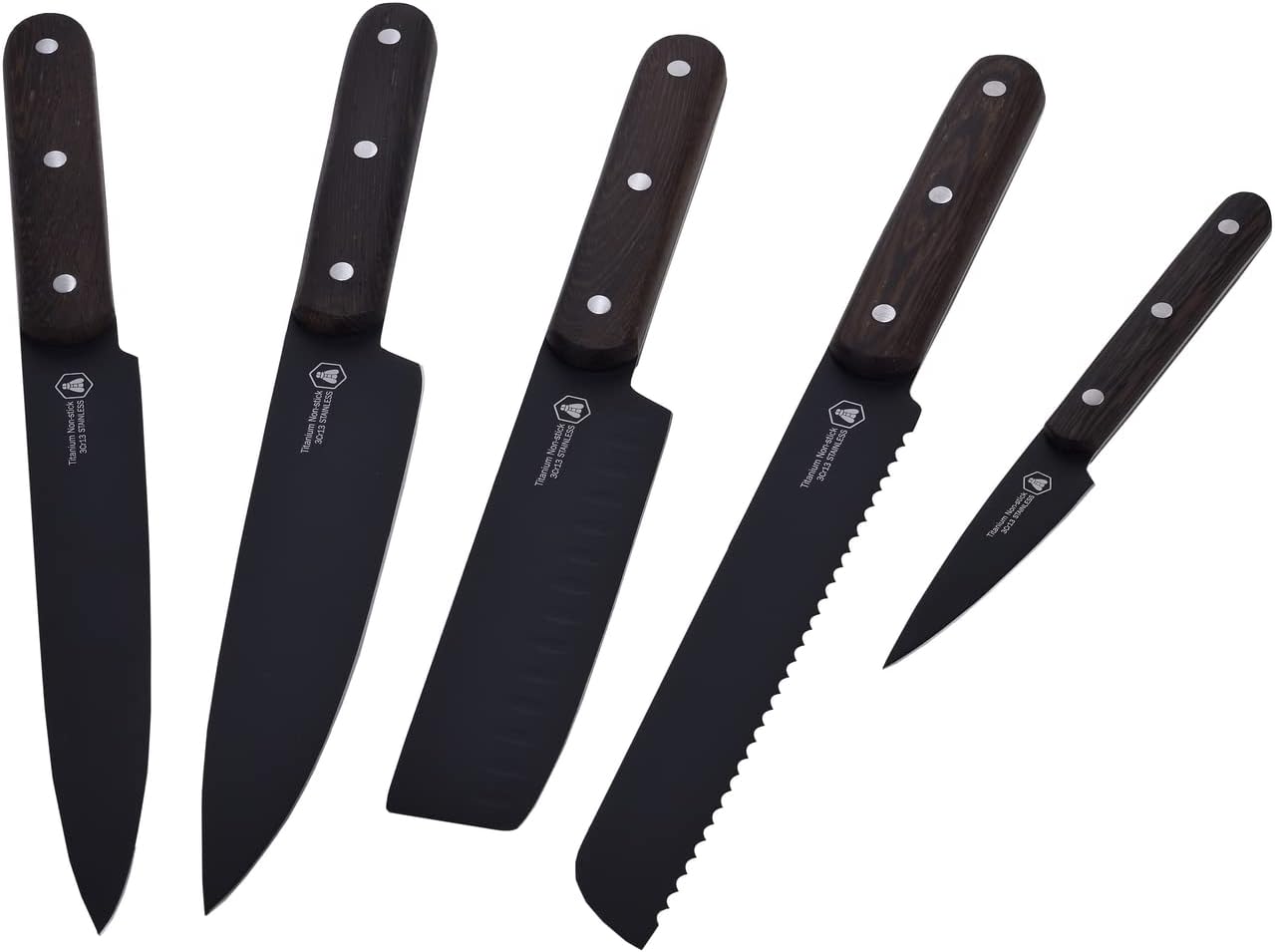 Laguiole Køkkenknive Sort/ Wenge 5 knive med tofarvet knivblok