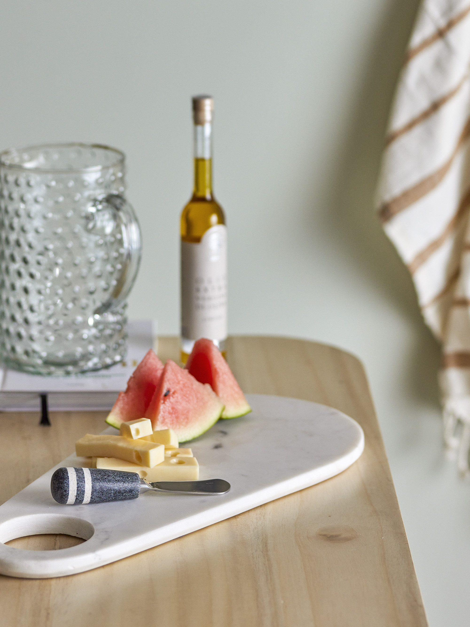 Abrielle Serveringsbræt med kniv, Hvid, Marmor, L42xH1,5xW20 cm, Set of 2