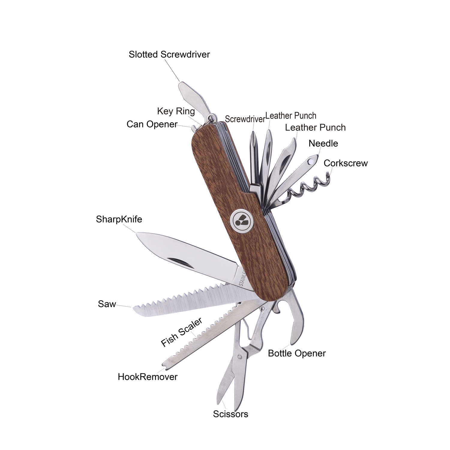 Laguiole Herit Foldekniv med 11 Funktioner, Træ Dl4