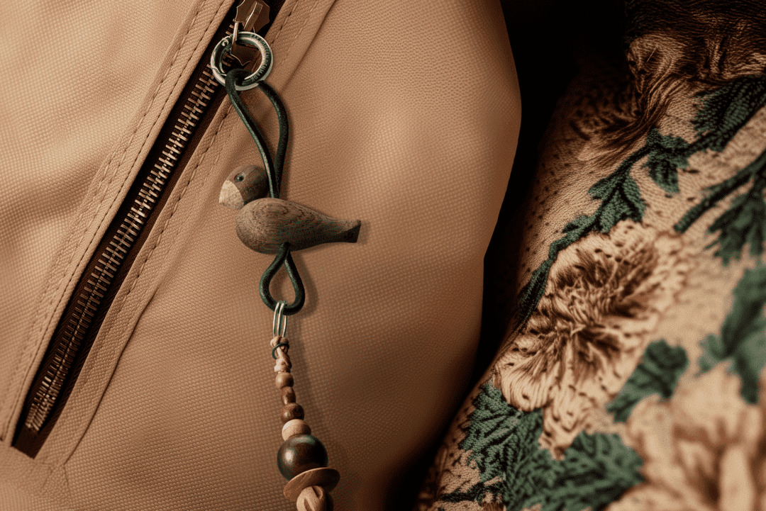 Kay Bojesen Fugl sølv nøglering med sort læder røget eg