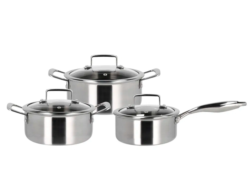 HOLM Hybrid 3ply Grydesæt med låg, 6 dele, Silver metallic