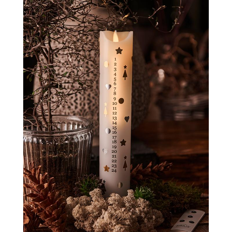Sara Kalenderlys Ø4,8xH29cm, Sweet Christmas, Hvid inkl. fjernbetjening