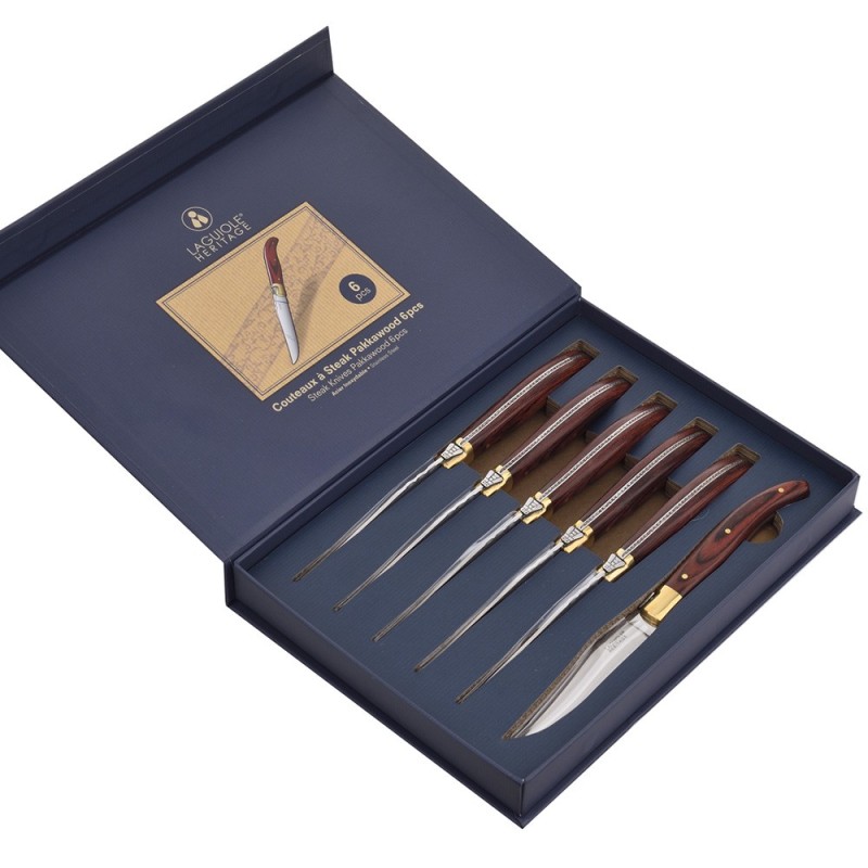 Laguiole Heritage Steakknive Pakka Gold 6 stk.