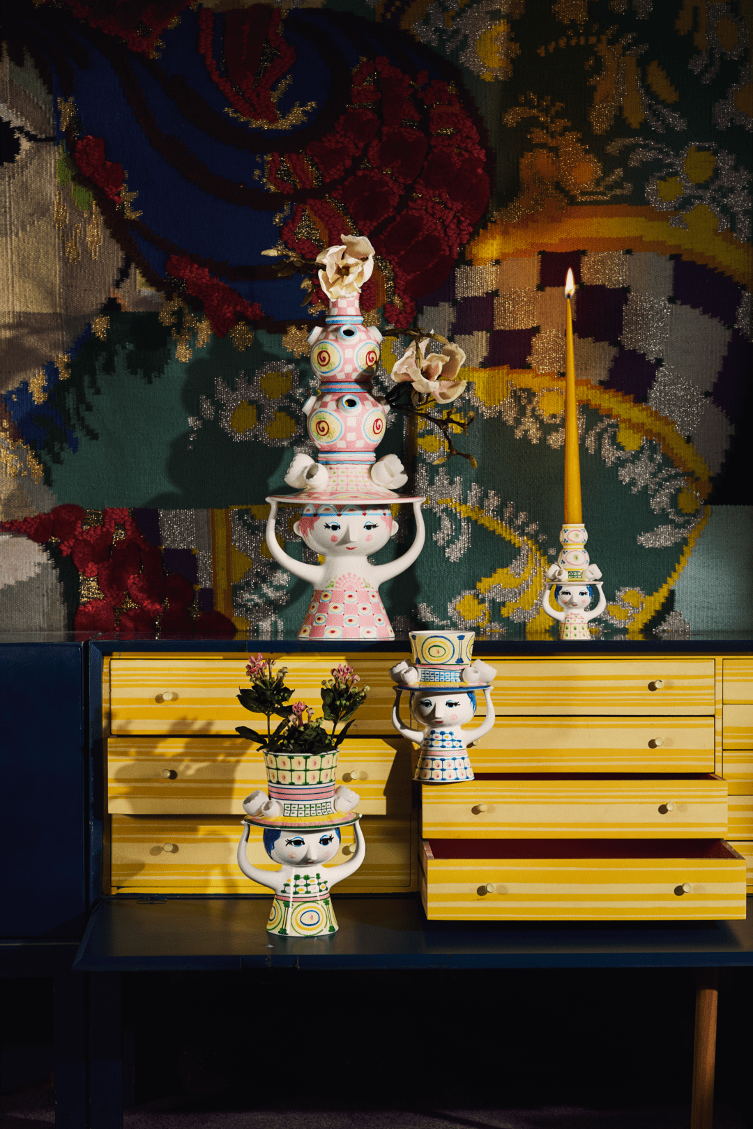 Wiinblad Dame med hat Vase H50 cm pink