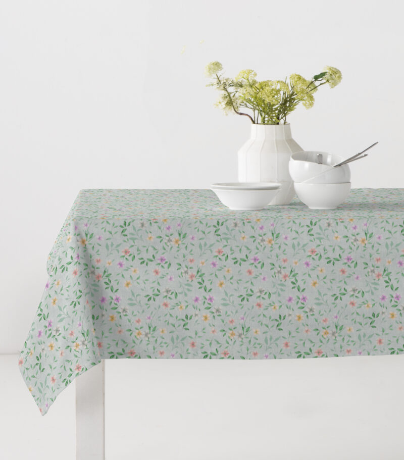 Akryldug med antislip - Småblomstret turkis - i metermål