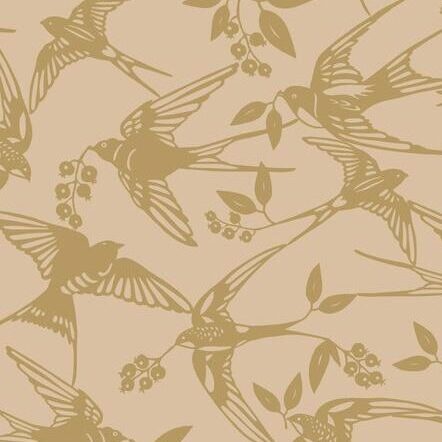 Akryldug med antiskrid – Bird Golden – Notes by Susanne Schjerning - i metermål