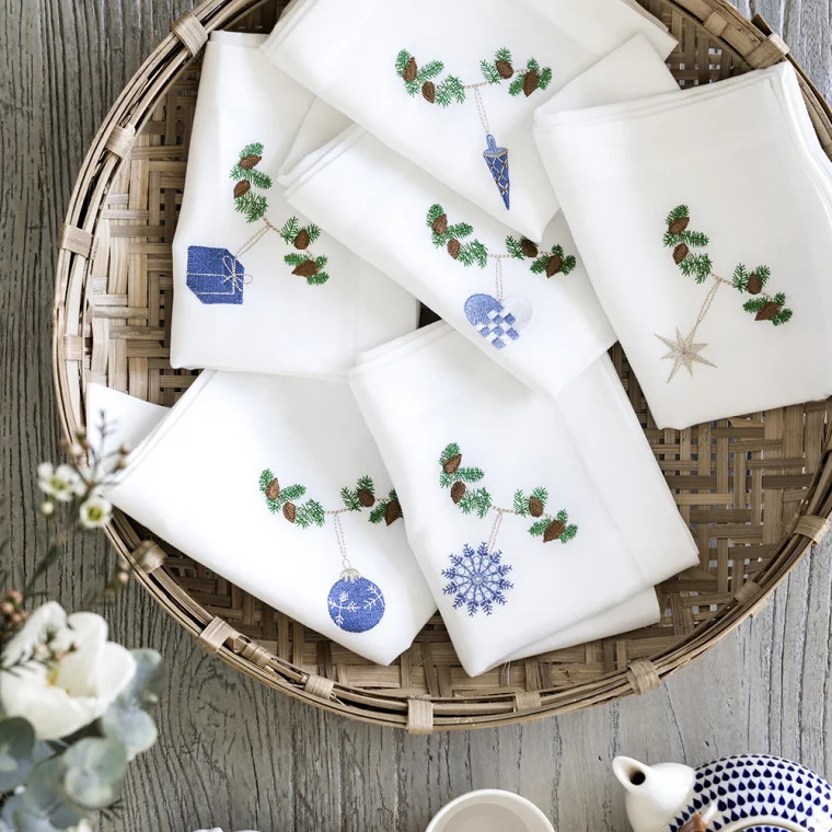 Langkilde & Søn 6 stk Juleservietter med blå motiver i stof