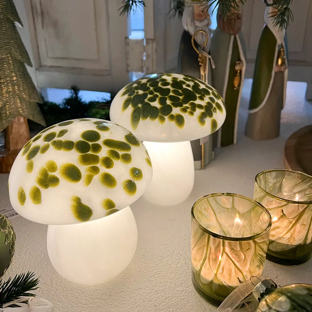 Mushroom glaslampe LED, lille, grøn, H15/D14 cm