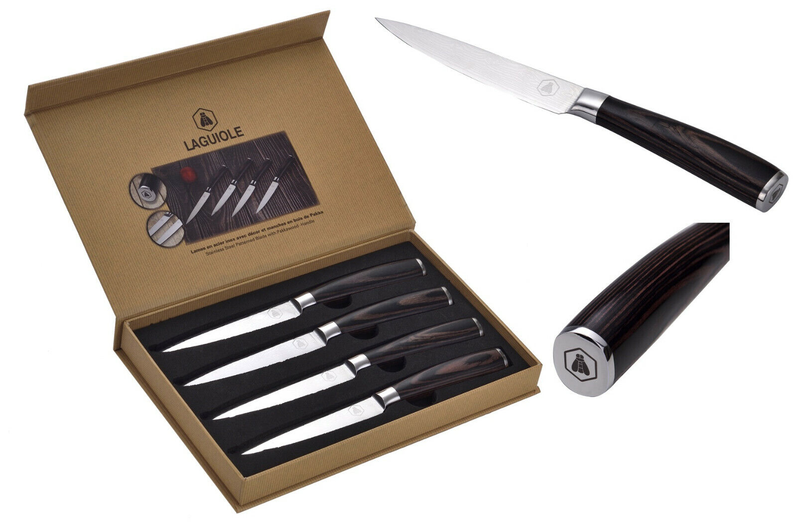 Laguiole Steakknive Damascus 4 dele