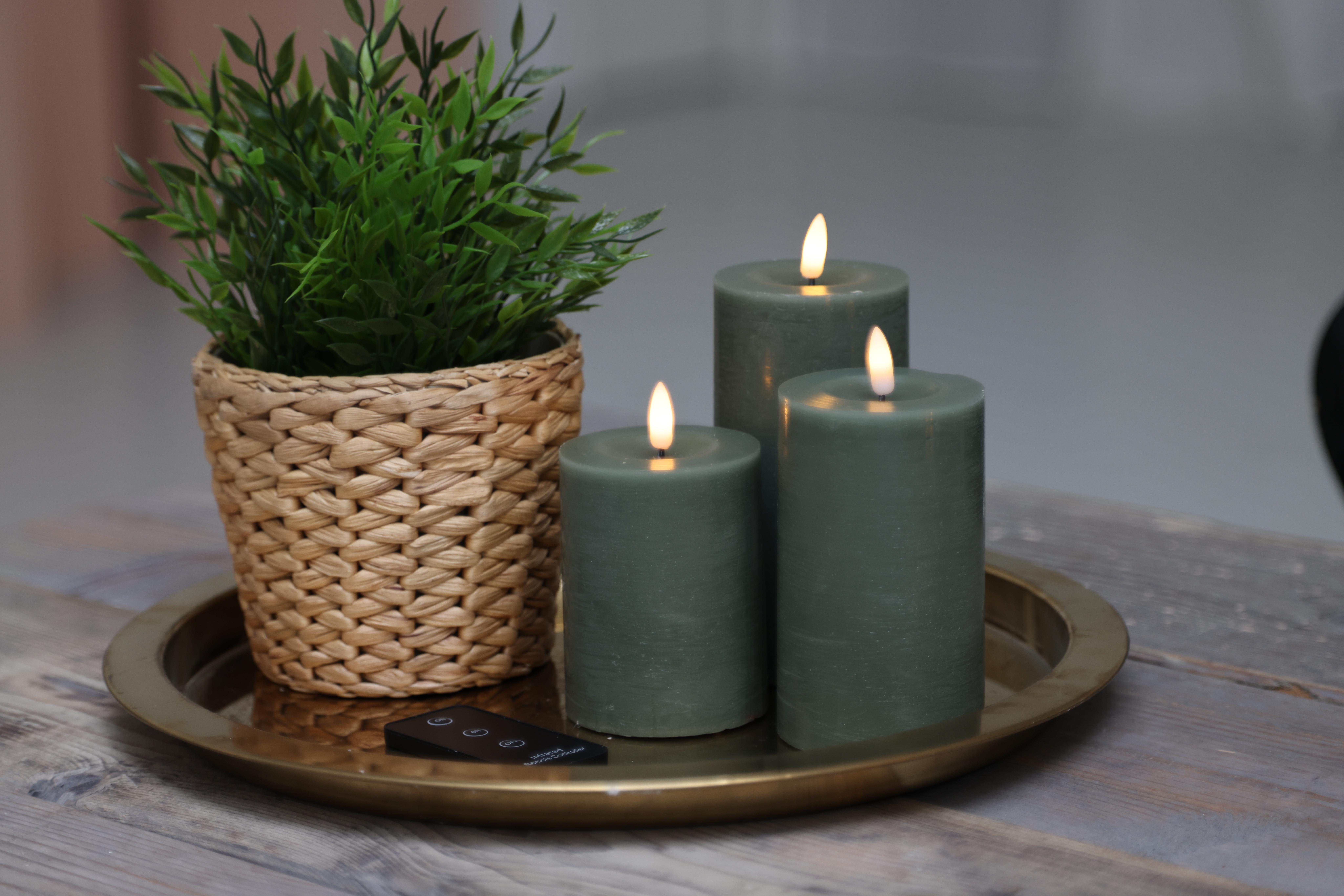 Skandi LED Bloklys Sæt - 3 Dele - Grøn, med fjernbetjening