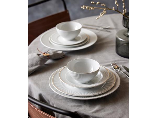 Pillivuyt Plissé Gold Tallerken flad Dia 22 cm Hvid/Mat guld