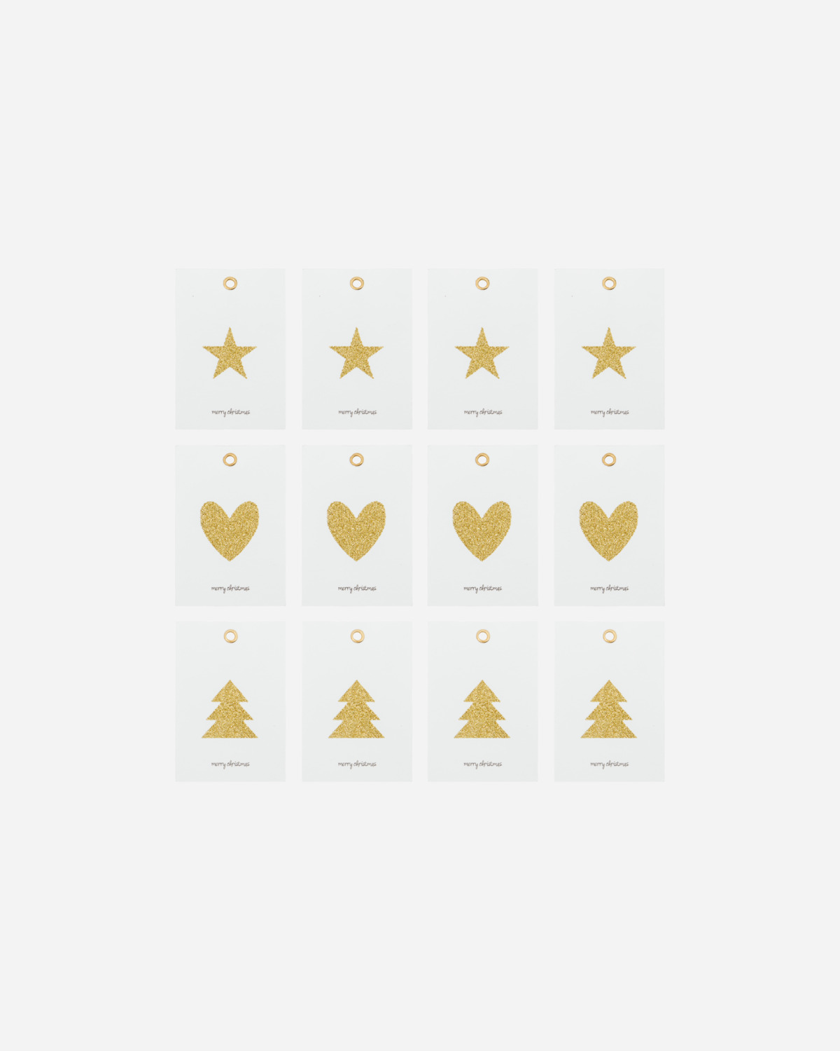 Gavemærker / til og fra kort 12 stk, Glitr, Hvid/Gylden