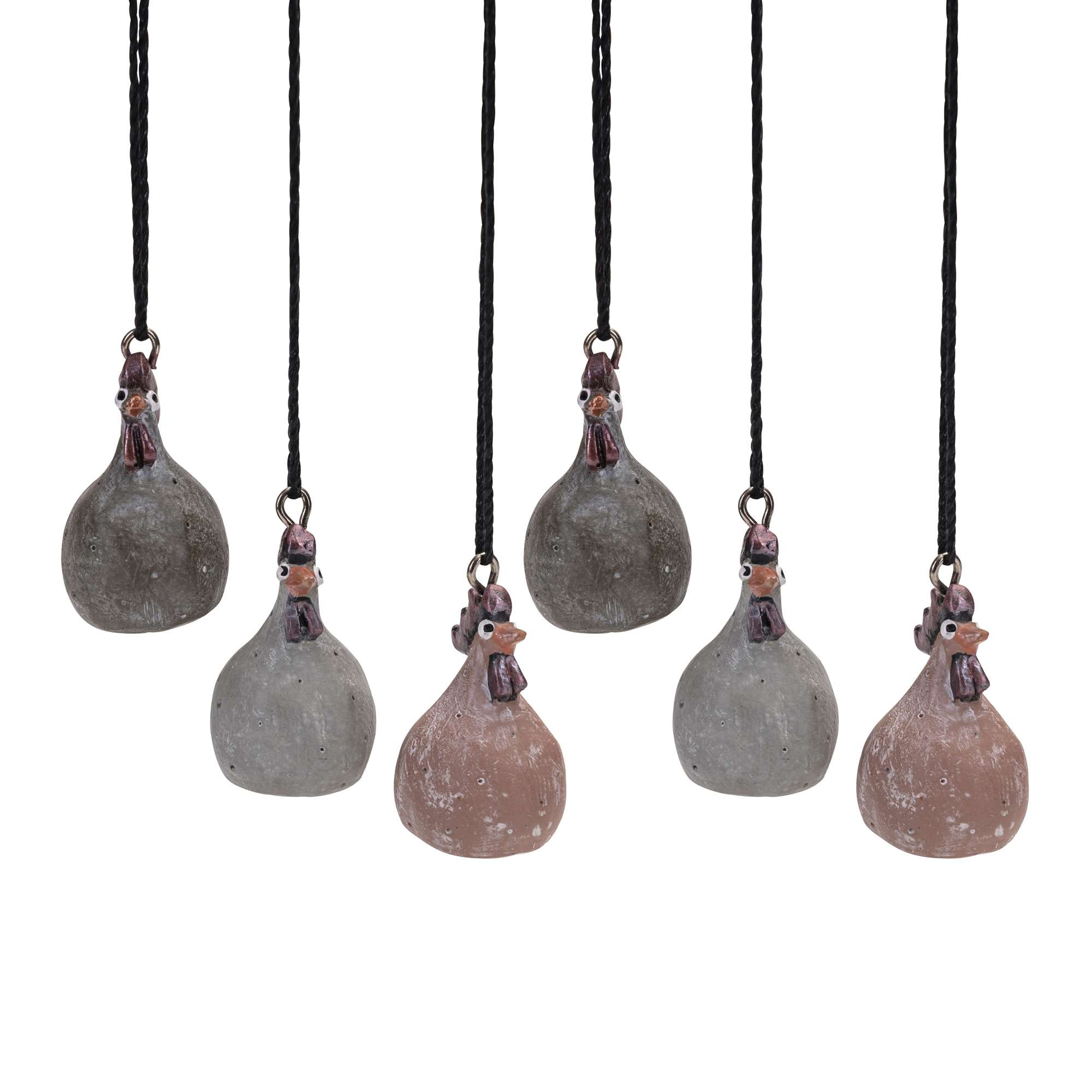 Hængende Høns 6stk mix, lysegrå, terracotta, mørkegrå