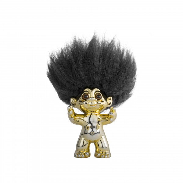 Lykketrold, Messing/sort hår, 9 cm