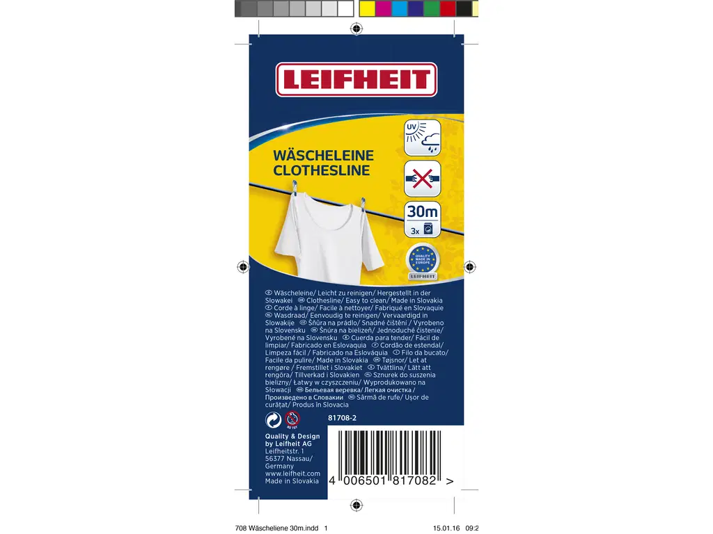 Leifheit Tørresnor 30,0 m blå plast