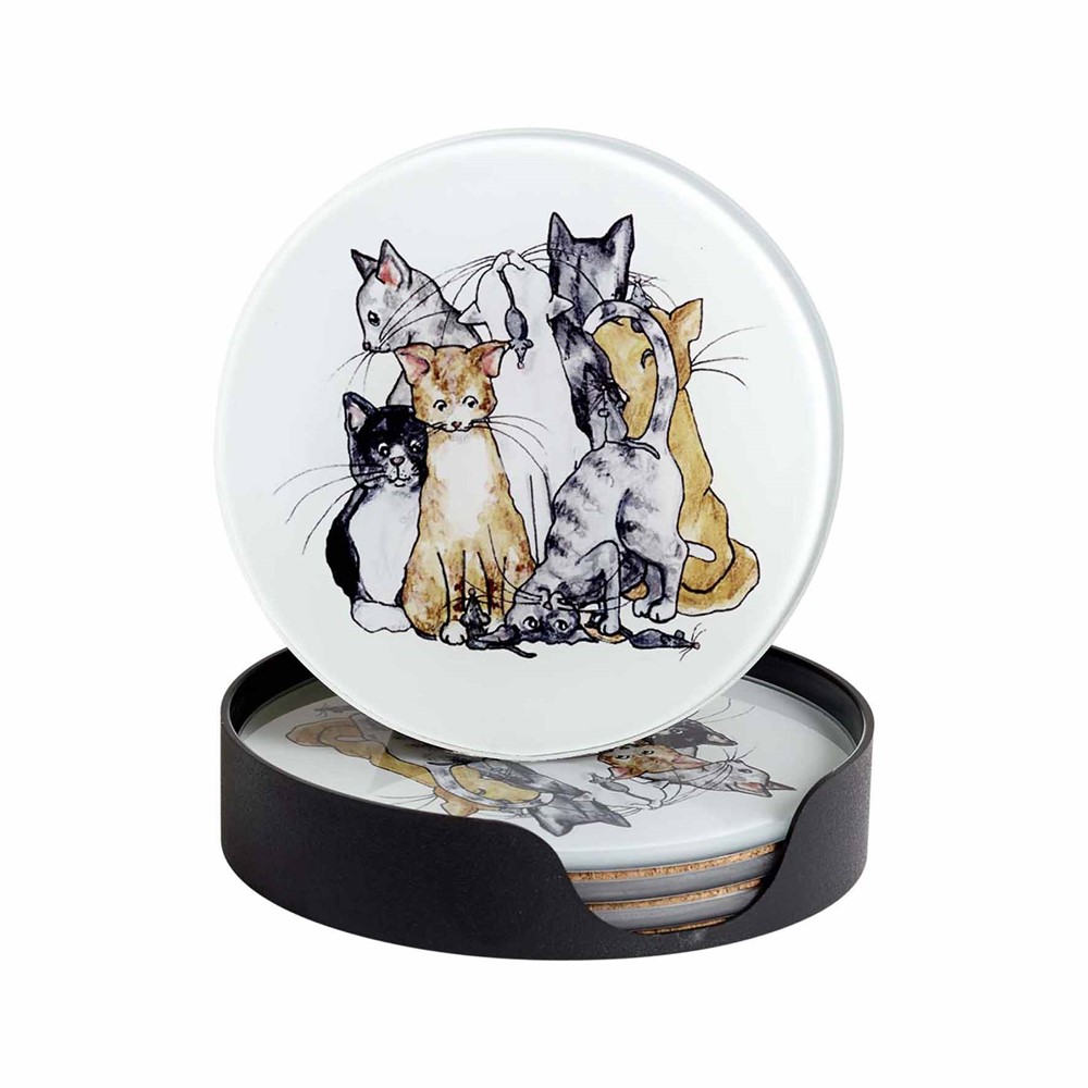 Coaster Cat 4pcs, Ø10cm Glasbrikker