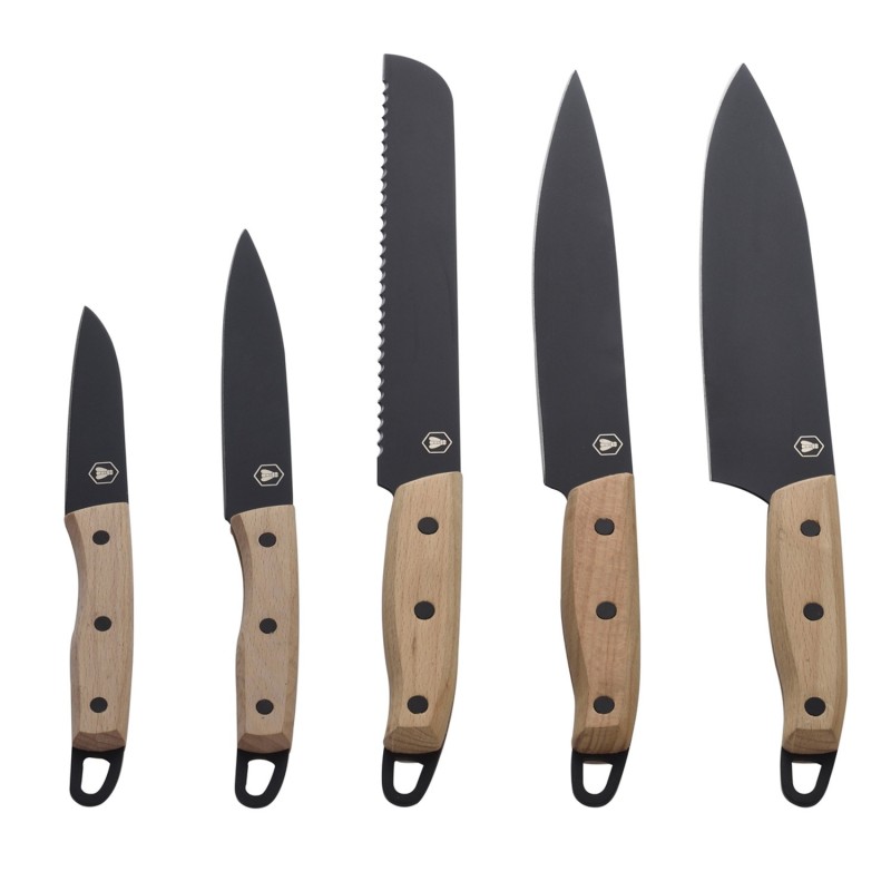 Laguiole KKøkkenknive sort/bøg 5 dele