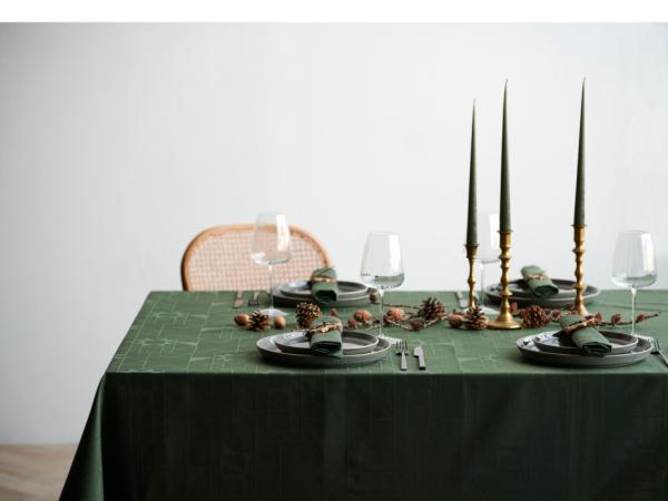 Södahl Star Damask Dug 140 x 320 cm Forest green