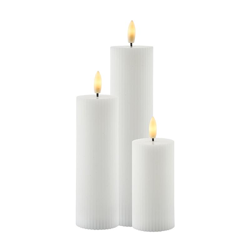 Smilla Genopladelig bloklys 10, 12,5 og 15 cm 3 stk. sæt, hvid